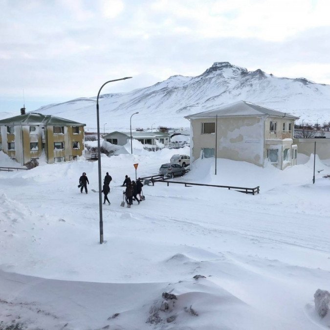Skagaströnd að vetri til. Mynd: Höfðaskóli.
