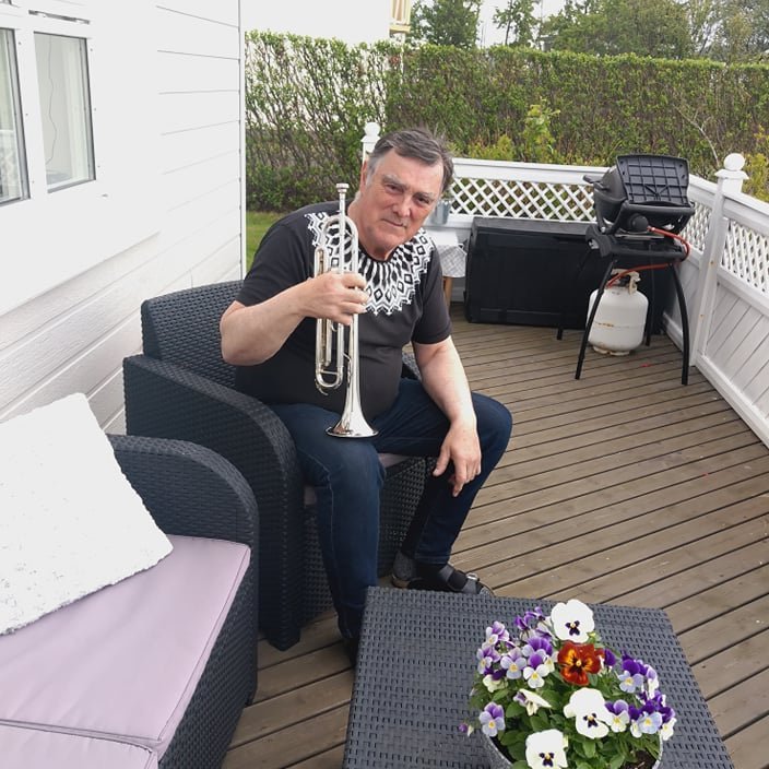 Skarphéðinn með trompetinn góða. Mynd: Aðsend.