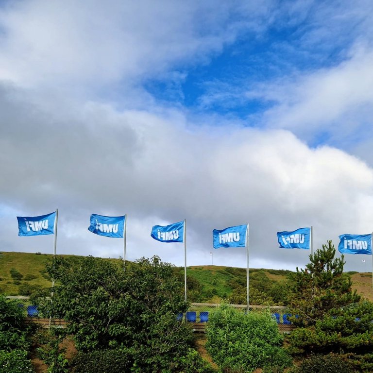 Fánaborg UMFÍ á Sauðárkróksvelli. Mynd: Ómar Bragi Stefánsson