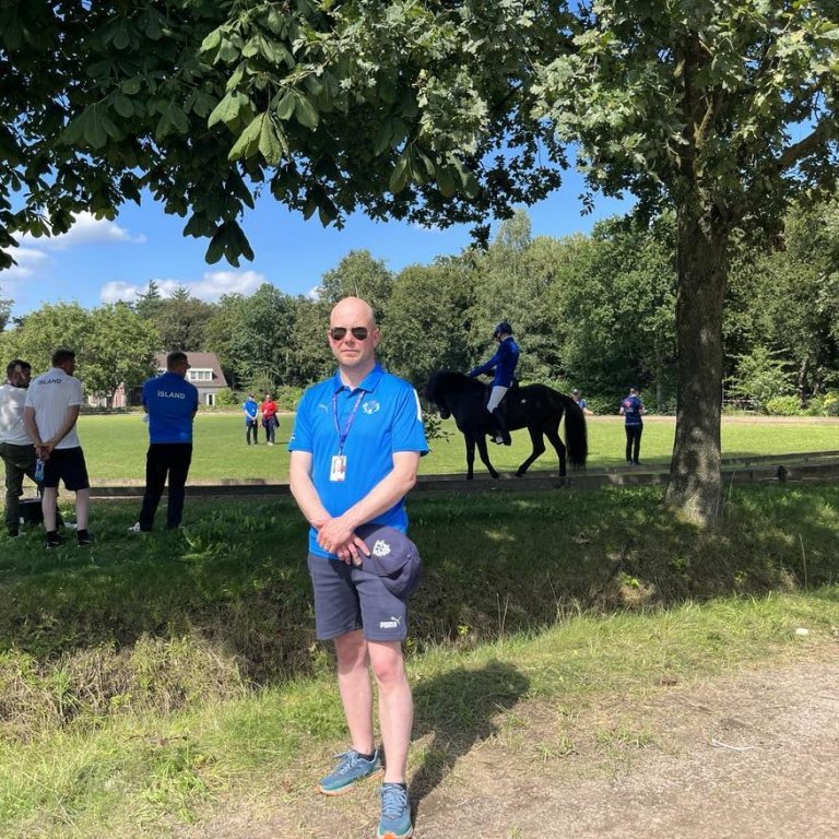 Þórarinn Eymundsson á Heimsmeistaramótinu í hestaíþróttum í Oirschot í Hollandi. Mynd: Aðsend