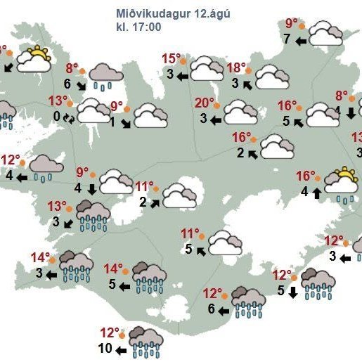 „Líkur á að skýjahulan muni brotna eru eins og áður frekar litlar, en ef það gerist þá er það líklegast á norðvestanverðu landinu,