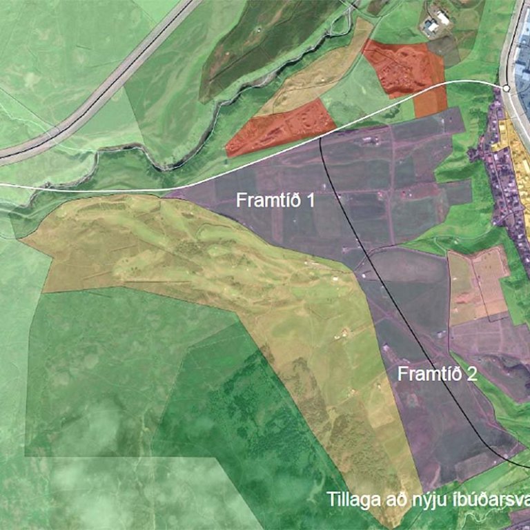 Hér má sjá hvernig íbúasvæði á Nöfum gætu orðið en þarna er miðað við að innkoma á Krókinn verði skv. tillögu 1 en tillögurnar má sjá hér neðst í fréttinni. SKJÁSKOT ÚR KYNNINGARSKJALI AÐALSKIPULAGS