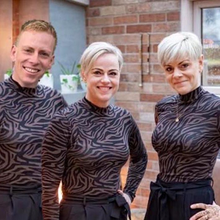 „Hvað var broslegast á árinu? Þegar við systur mættum óvart alveg eins klæddar í fjölskylduveislu og fótósjoppuðum svo litla bróður inn á myndina til að hafa hann með,