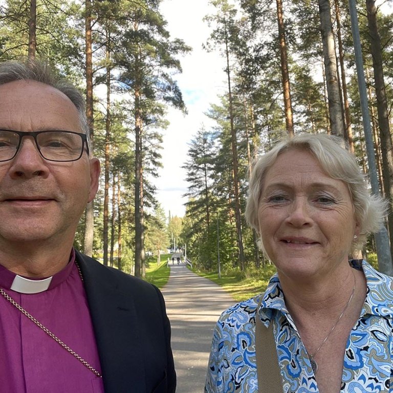 Gísli og Þuríður eiginkona hans í Mikkeli í Finnlandi í september. AÐSEND MYND