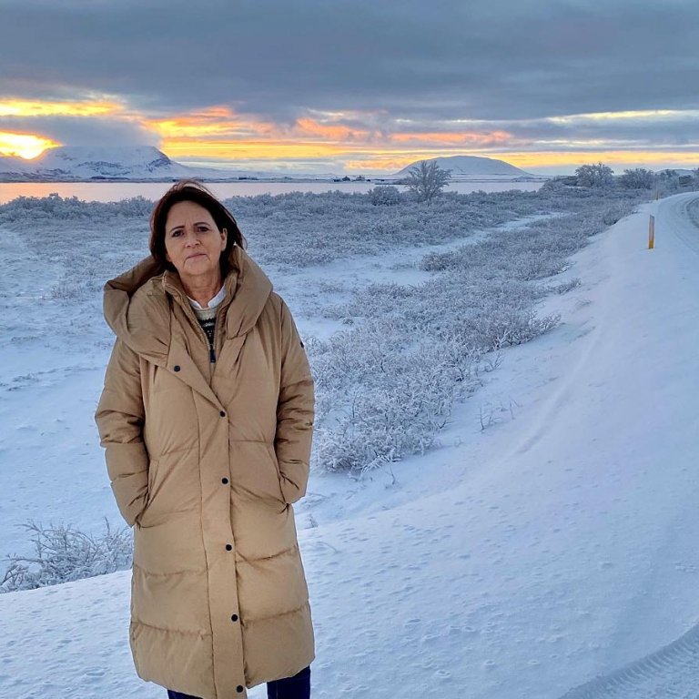 Stefanía Hjördís við Mývatn skömmu fyrir jól. AÐSEND MYND