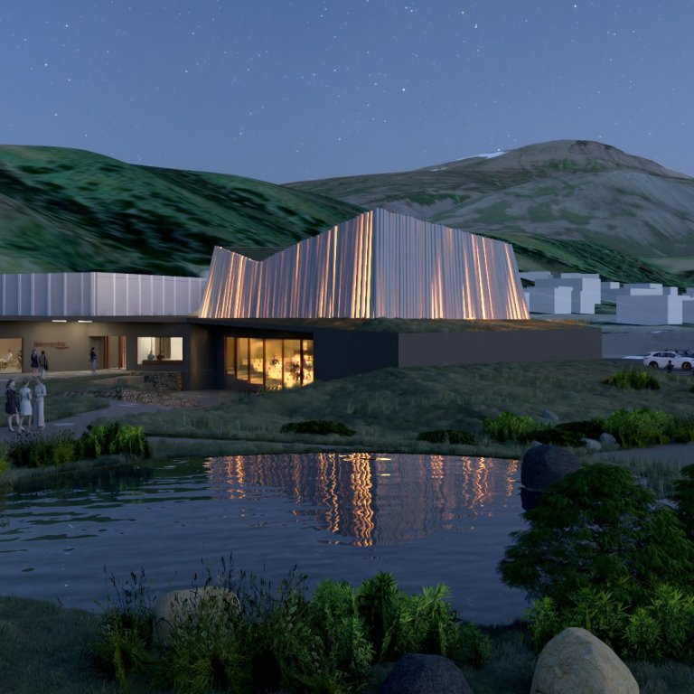 Svona sjá arktitektar fyrir sér kvöldstemningu við nýtt menningarhús á Sauðárkróki.   MYND: ARKÍS ARKITEKTAR