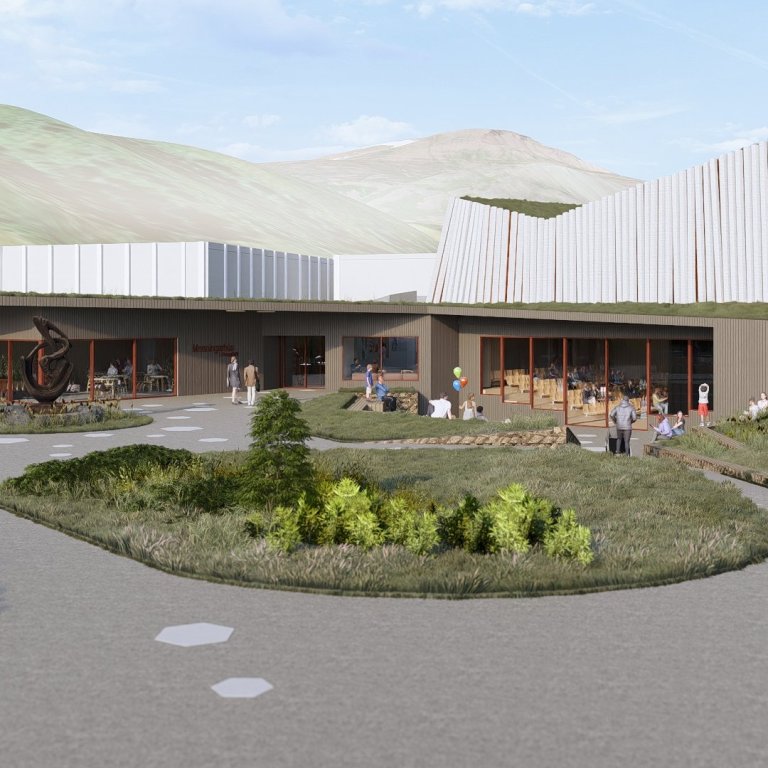 Hér má sjá hvernig nýtt menningarhús á Sauðárkróki mun lýta út. Fleiri myndir frá Arkís arkitektum má sjá hér fyrir neðan. Ef vel tekst til þá mega Skagfirðingar heldur betur verða ánægðir með nýtt og fallegt menningarhús á Flæðunum. MYNDIR: ARKÍS ARKITEKTAR