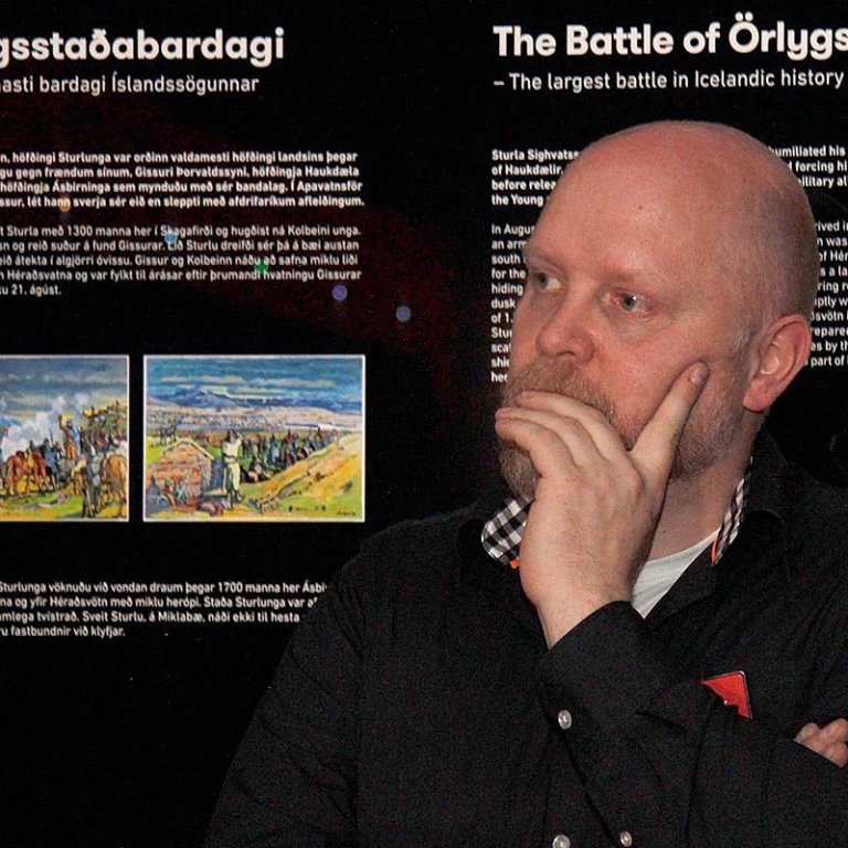 Áskell Heiðar íhugull við opnun 1238: Baráttan um Ísland vorið 2019. MYND: ÓAB