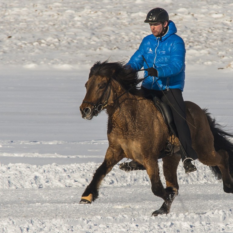 Jóhann á Atlasi frá Lýsuhóli á ísmóti á Svínavatni 2015. Mynd: Ægir Sigurgeirsson.