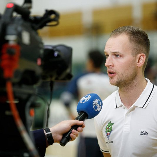 Baldur Þór í viðtali eftir leik sigurleik Stóla gegn Keflavík á dögunum. Mynd: Davíð Már.
