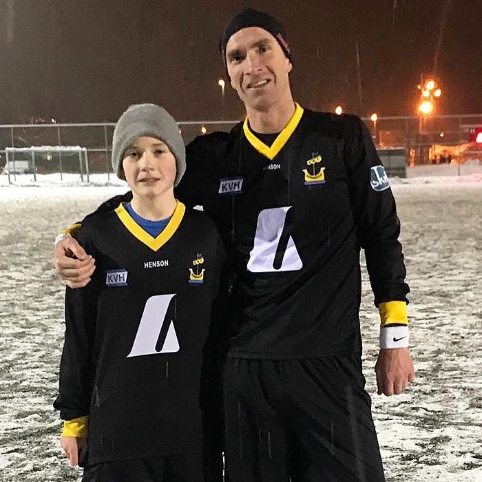 Feðgarnir Björn Jökull og Bjarki Már að leik loknum. MYND AF FB