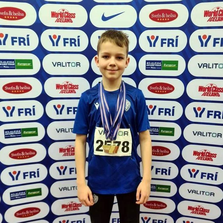 Björgvin Kári Íslandsmeistari í 600 metra hlaupi 12 ára pilta. Mynd aðsend.