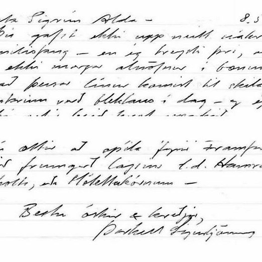 Upphaf og endir bréfsins frá Þorkeli til Sigrúnar Öldu.