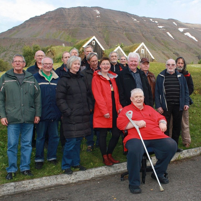 Einar Sigfússon, sem situr fremst. Síðan f.v. Kristófer Sverrisson Blönduósi, Jóhannes Árnason Höskuldarnesi, Aðalsteinn Arnórsson Akureyri, Steingrímur Þorsteinsson Hóli, Jónatan Hermannsson Tungnamaður, Halldóra Ragnarsdóttir Reykjavík, Árni Sigurðsson Marbæli, Maríus Lund frá Nýhöfn, Erla Björk rektor, Tryggvi Eiríksson frá Búrfelli, Þorvaldur Ágústsson Hvolsvelli, Magnús Ólafsson frá Sveinsstöðum, Jón Sigurðsson frá Hnjúki, Guðmundur Þórarinsson Vogum, Sigurgeir Þórðarson ættaður úr Reykjavík. Ljósm./Guðmundur B. Eyþórsson