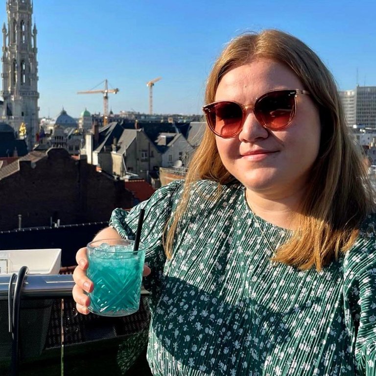 Kristín Kolka og Brussel í baksýn. AÐSENDAR MYNDIR