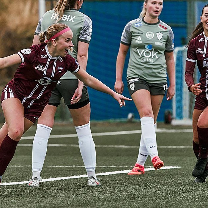 Elísa Bríet fagnar öðru marki sínu í leiknum í dag. MYND: SIGURÐUR INGI