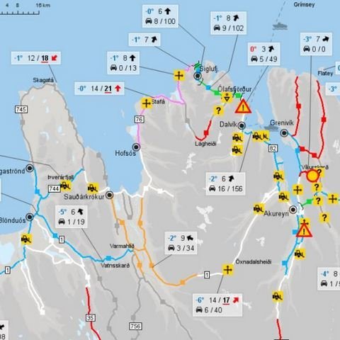 Kort af vef Vegagerðarinnar.