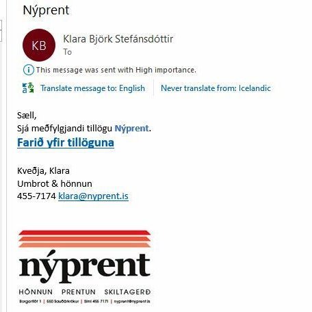 Svona lítur svikapósturinn út. Alls ekki opna póstinn hafi hann borist í pósthólfið þitt.