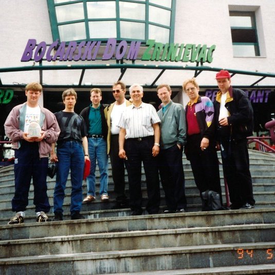 Körfuboltakappar af Króknum í ævintýraferð í Króatíu. Fv. Alfreð Guðmundsson, Ingimundur Guðjónsson, Margeir Friðriksson, Óttar Bjarnason, Peter Jelic, Ágúst Guðmundsson, Geir Eyjólfsson og Sævar Hjartarson.