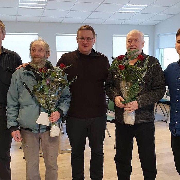 Guðni Ólafsson verkstjóri, Tryggvi, Friðbjörn Ásbjörnsson framkvæmdastjóri, Matthías og Ívar Örn Marteinsson verkstjóri. MYND: FISK.IS