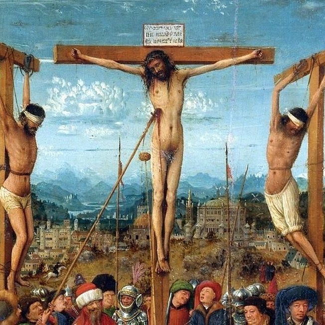 Kristur á krossinum, hluti af altaristöflu eftir Jan van Eyck (1390-1441). Mynd af netinu.