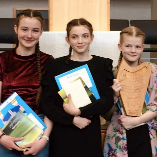 Sólveig Erla, Ísabella Líf og Sóley Sif sem bar sigur úr býtum. Mynd: Hofdaskoli.is