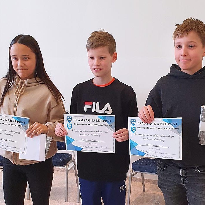 Fríða Marína, Bragi Hólmar og Baltasar urðu í þremur efstu sætunum. MYND AF VEF GRUNNSKÓLA HÚNAÞINGS VESTRA