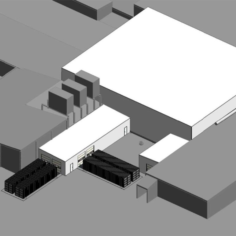 Hér má sjá teikningu af frystigeymslunni nýju, nánar tiltekið hvítu húsin.  MYND: Stoð verkfræðistofa ehf