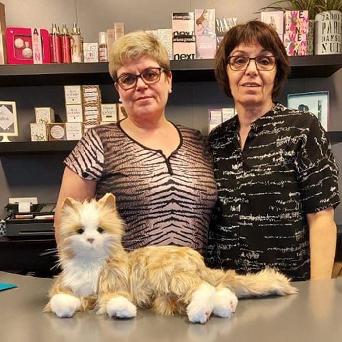 Hjördís og Rannveig, í Tánni og Strata, með einn ljómandi fallegan vélrænan kött. MYND AF SKAGAFJÖRÐUR.IS