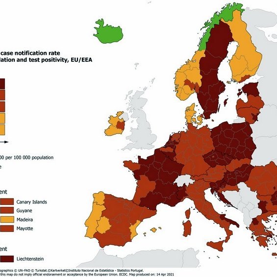 COVID-19: Ísland grænt á ný, eitt Evrópuríkja - myndSóttvarnastofnun Evrópu (ECDC)