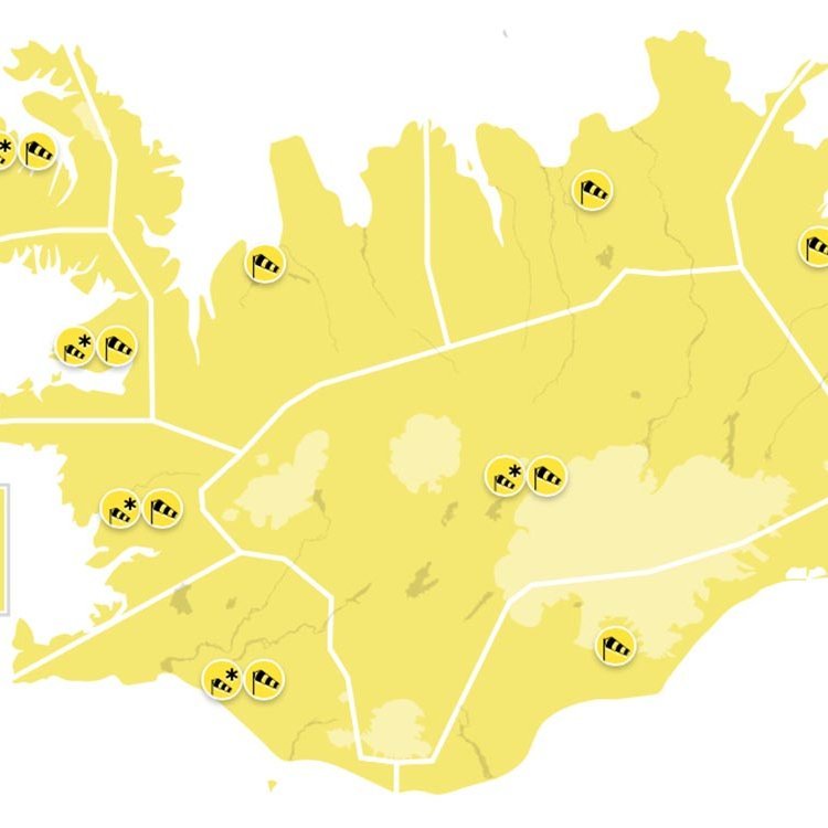 Nú er það gult! Viðvörun alla helgina sem framundan er. SKJÁSKOT