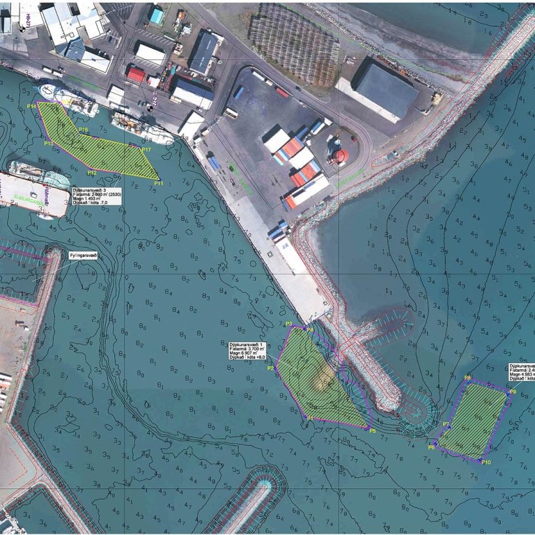 Grænu svæðin eru þau svæði þar sem dýpkað verður. MYND AÐSEND