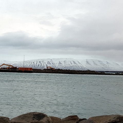 Frá framkvæmdum við Sauðárkrókshöfn sem nú standa yfir. Mynd: PF.