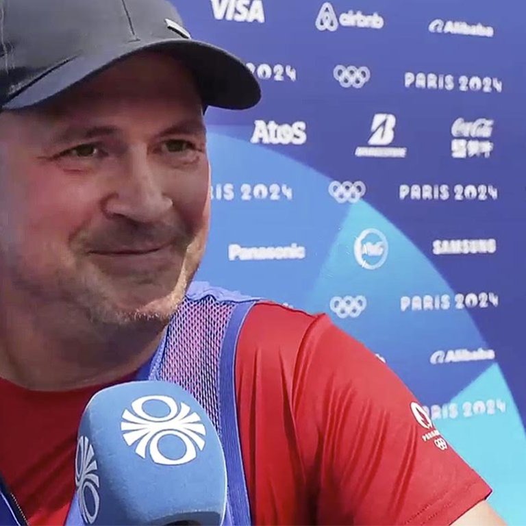 Hannes Þór að keppni lokinni í dag. SKJÁSKOT AF RÚV