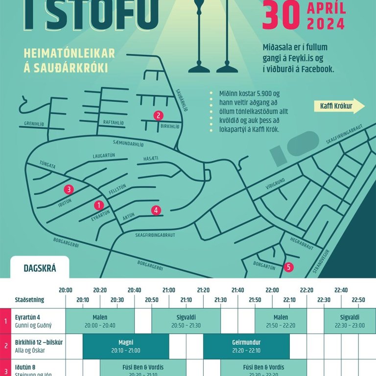 Hér má sjá dagskrá tónleikanna, hvar og hvenær hver verður.