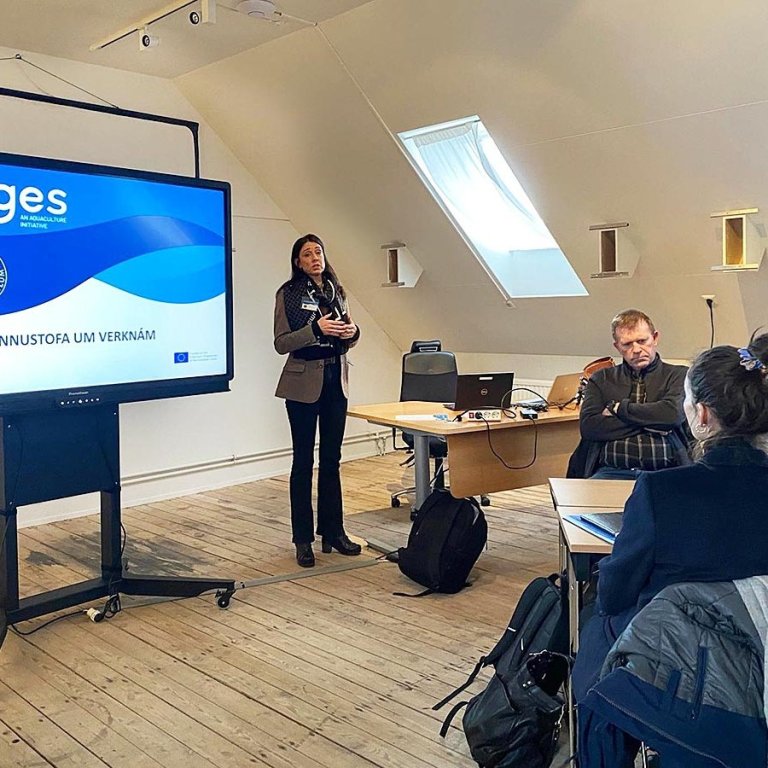 Hólmfríður Sveinsdóttir, rektor Háskólans á Hólum, heldur tölu á vinnustofunni. MYND: HÓLAR.IS