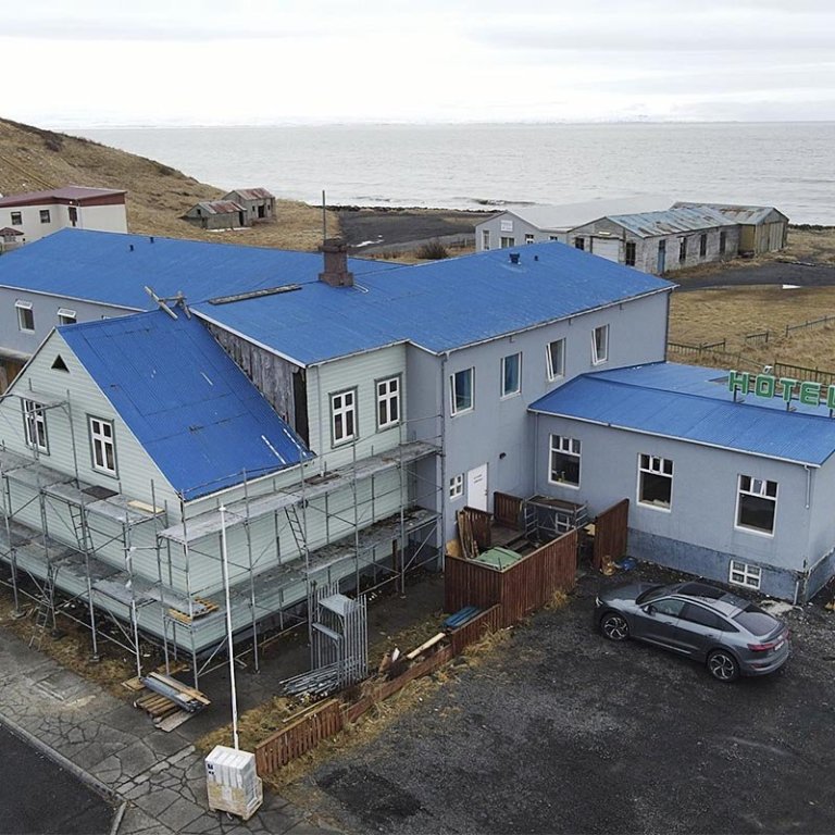 Mynd frá í vikunni sem sýnir hvernig Hótel Blönduós tekur á sig fallega mynd: MYND: RÓBERT DANÍEL JÓNSSON