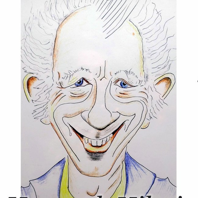 Skopmynd af Hilmi Jóhannessyni, fjöllistamanni, sem hann hélt mikið upp á, teiknuð af Baldri Einarssyni frá Húsavík.