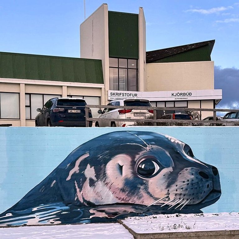 Selurinn tekur sig sérdeilis vel út fyrir framan byggingu KVH á Hvammstanga. MYNDIR AF HÚNAÞING.IS