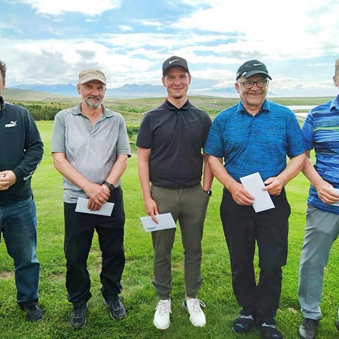 Á meðfylgjandi mynd eru frá vinstri: Eyþór Franzson Wechner, formaður GÓS, Marteinn Óli Reimarsson, Jóhann Ingi Hjaltason, Jón Jóhannsson og Ingibergur Guðmundsson. MYND AF FACEBOOK-SÍÐU GÓS