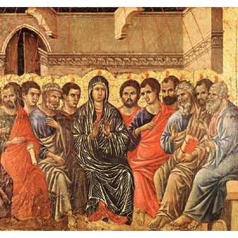 Hvítasunnan, verk frá byrjun 14. aldar, eftir Duccio di Buoninsegna. Mynd sótt á Vísindavefinn.