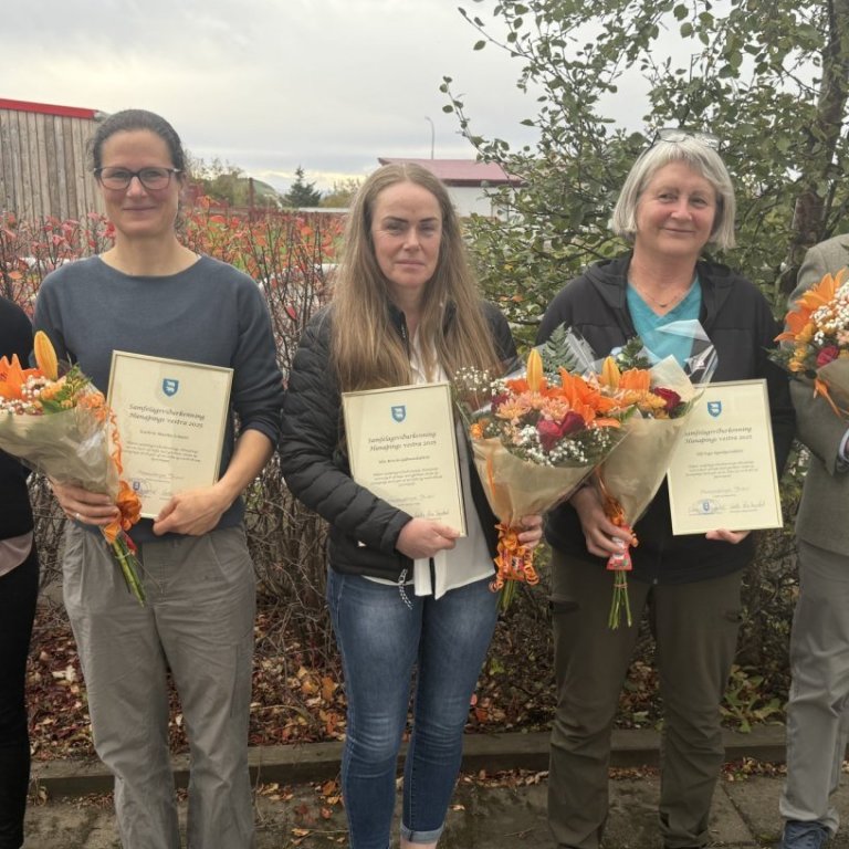Viðurkenningarhafar ásamt Gerði Rósu Sigurðardóttur formanni félagsmálaráðs, frá vinstri, Gerður Rósa, Kathrin Schmitt, Kristín Guðmundsdóttir, Ólöf Sigurbjartsdóttir og Sigurður Líndal. MYND HÚNAÞING VESTRA