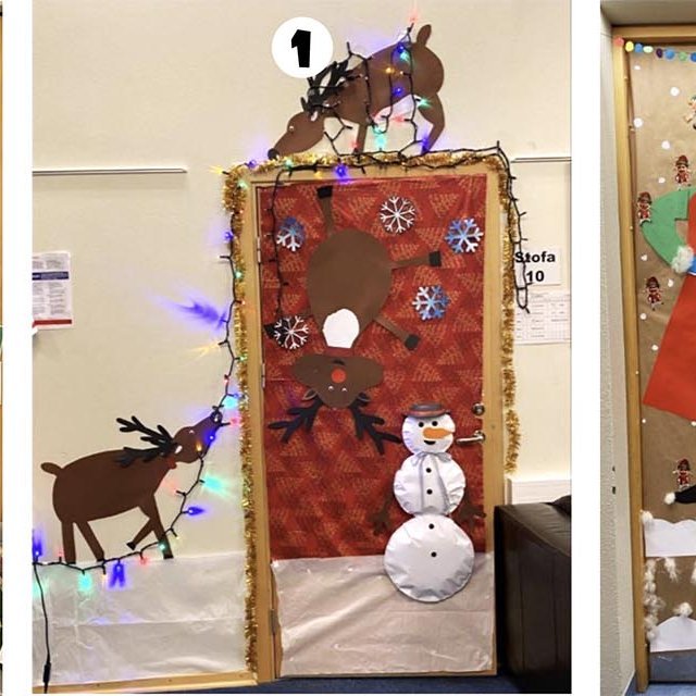 Hlutskörpustu hurðirnar. Sigurhurðin er í miðjunni, Fótsporin til vinstri og Norðurpóllinn til hægri. MYNDIR: GRUNNSKÓLI HÚNAÞINGS VESTRA