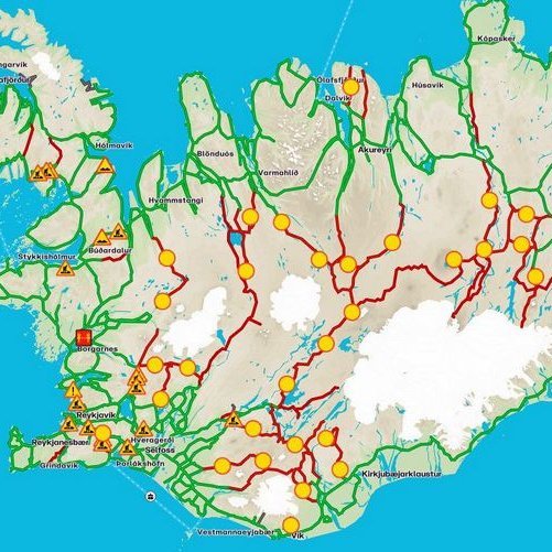 Kort Vegagerðarinnar af ástandi vega 11. maí 2023.