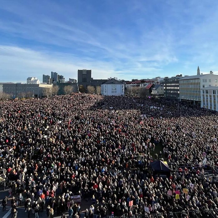 Frá samstöðufundi vegna kvennaverkfalls 2023. MYND RÚV / Ragnar Visage