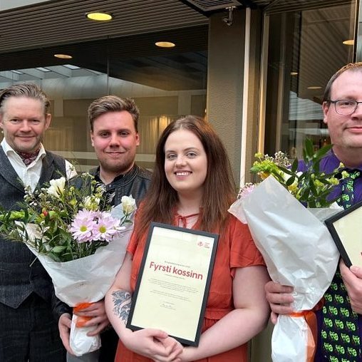 Á myndinni má sjá Björn Inga ásamt Brynju Ýr Júlíusdóttur og Guðlaug Ómar Guðmundsson frá Leikfélagi Keflavíkur og Arnar Hrólfsson frá Leikflokki Húnaþings vestra. Mynd: leiklist.is