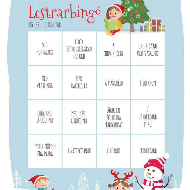 Nemendur Grunnskólans austan Vatna voru hvattir til að taka þátt í lestrarbingói í jólafríinu.