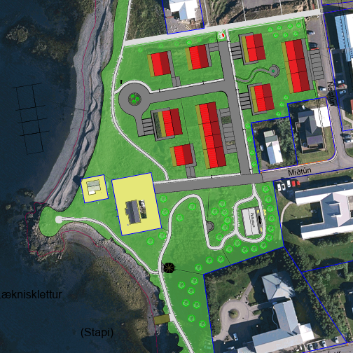 Hugmynd að skipulagi lífsgæðakjarnans og útivistarsvæðis sunnan við kjarnann unnar af Boga Magnusen Kristinssyni, skipulags- og byggingarfulltrúa.