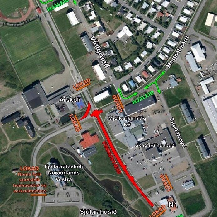 Hjáleiðir vegna malbikunar á Skagfirðingabraut