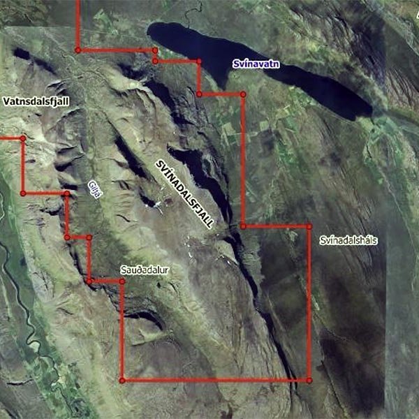 Kortið sýnir leitarsvæðið. MYND AF VEF ORKUSTOFNUNAR